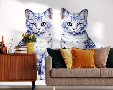 Zwei Katzen in Delfter Blau von Lauri Creates