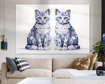 Two cats in Delft Blue by Lauri Creates