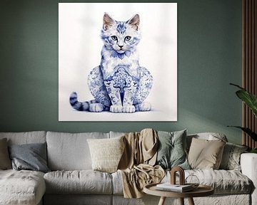 Sitzende Katze in Delfter Blau von Lauri Creates