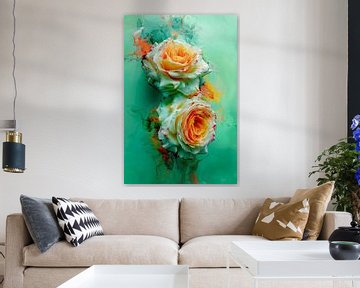 Watercolour roses in an ocean of colour by Klaus Tesching - Art-AI