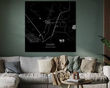 Zwart-witte landkaart van Mussel, Groningen. van Rezona