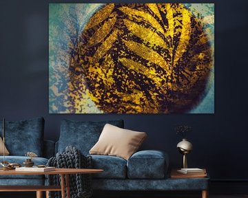 Abstracte kunst met patroon van bladeren van goud van Lisette Rijkers