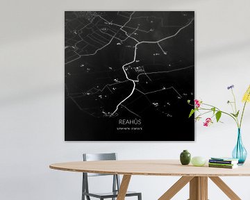 Zwart-witte landkaart van Reahûs, Fryslan. van Rezona