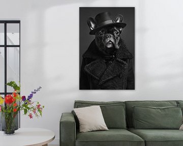 Schwarze Französische Bulldogge mit Hut von haroulita