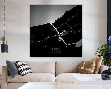Zwart-witte landkaart van Sloten, Fryslan. van Rezona