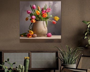 Tulpen in einer Vase von Schwarzer Kaffee