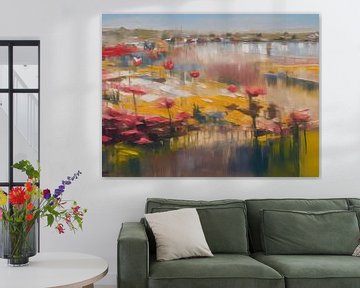 Abstrakte Landschaft mit Tulpen von Jolique Arte