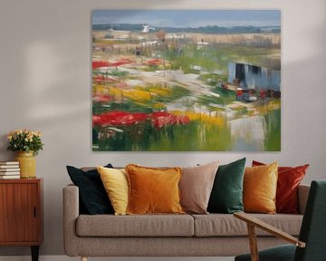 Abstract landschap met tulpen van Jolique Arte