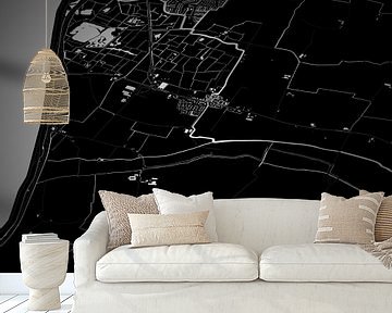 Zwart-witte landkaart van Kimswerd, Fryslan. van Rezona