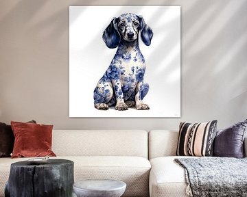 Cute dachshund in Delft Blue by Lauri Creates