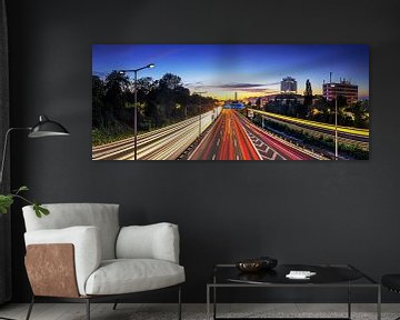 Berlin Panorama - City motorway with city skyline in the evening blue hour by Frank Herrmann