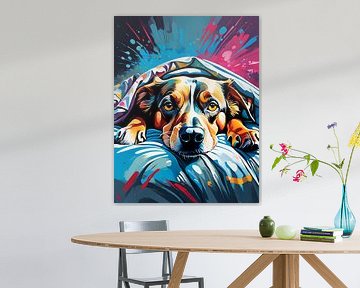 Hond in splash graffiti art moderne kunst van Betty Maria Digital Art