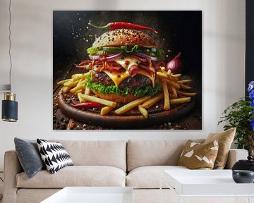 Grote hamburger met chili en friet van Silvio Schoisswohl