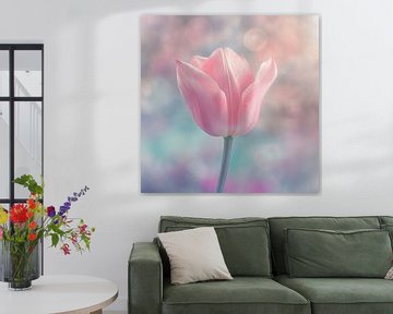 Dromerige tulp met bokeh, zachtroze tinten van Mel Digital Art