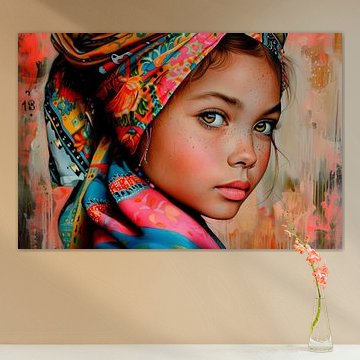 Portrait d'une jeune fille portant des vêtements colorés