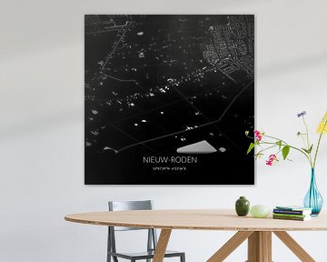 Zwart-witte landkaart van Nieuw-Roden, Drenthe. van Rezona