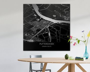 Zwart-witte landkaart van Puttershoek, Zuid-Holland. van Rezona