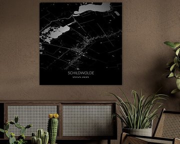 Zwart-witte landkaart van Schildwolde, Groningen. van Rezona