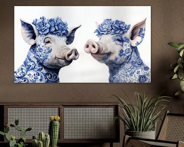 Twee deftige varkens in Delfts Blauw van Lauri Creates