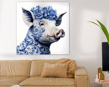 Cochon de classe en bleu de Delft sur Lauri Creates