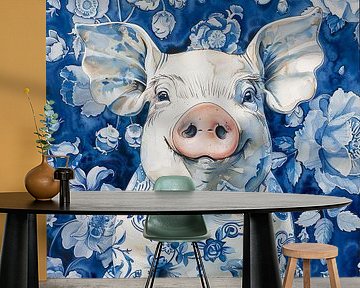 Blij varken in Delfts Blauw van Lauri Creates