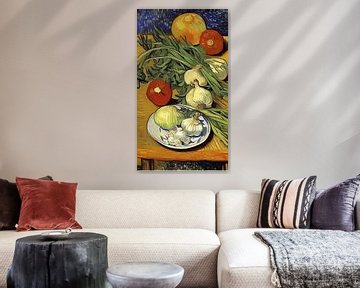 Impressionistic still life vegetables on table by Maud De Vries