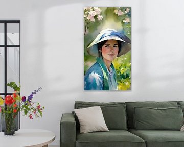 Impressionistisch portret jonge vrouw met hoed van Maud De Vries