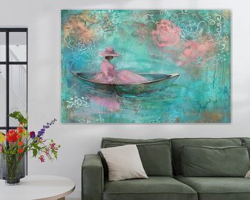 Schilderij, impressionisme, roze en turquoise van Joriali Abstract