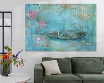 Boot, Seerosen, Impressionismus von Joriali Abstrakte Kunst