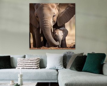 Elephant with young elephant by Black Coffee