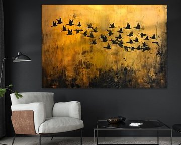 Schilderij Vogels | Schilderij Zwart goud | Plexiglas van AiArtLand