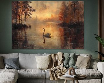 Swan swimming in a lake during early dawn by Margriet Hulsker