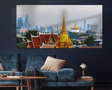 Wat Tri Thotsathep Worawihan, behind it Golden Mount and the Bangkok skyline by Walter G. Allgöwer