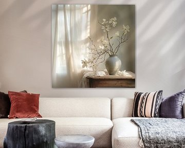 Stilleben, Magnolienzweig auf Vase vor einem Fenster von Caroline Guerain