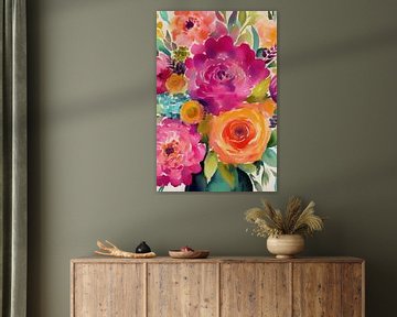 Colourful sea of flowers: abstract painting in a vase by Floral Abstractions