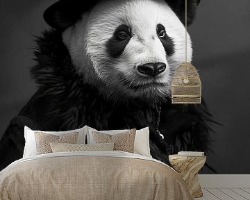 Panda die winterkleren en muts draagt van haroulita