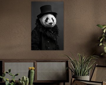 Panda portant des vêtements d'hiver et un chapeau sur haroulita