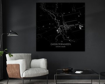 Schwarz-weiße Karte von Gasselternijveen, Drenthe. von Rezona