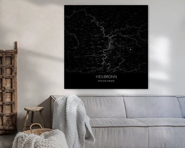 Zwart-witte landkaart van Heilbronn, Baden-Württemberg, Duitsland. van Rezona