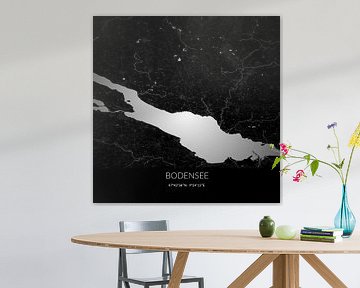 Black and white map of Lake Constance, Baden-Württemberg, Germany. by Rezona