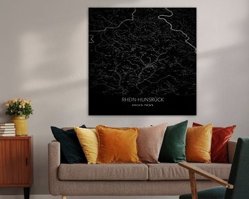 Schwarz-weiße Karte von Rhein-Hunsrück, Rheinland-Pfalz, Deutschland. von Rezona