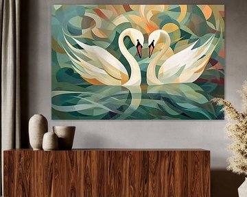 Peinture Swans Abstract | Reflection of Romance sur Tableaux ARTEO
