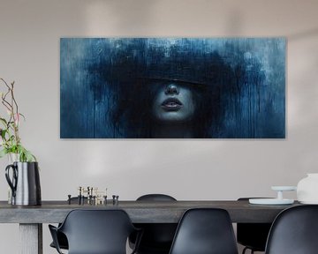 Femme Bleu Portrait | Cobalt Whisper Trace sur Kunst Kriebels