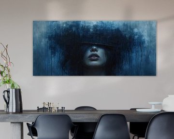 Vrouw Blauw Portret | Cobalt Whisper Trace van Kunst Kriebels