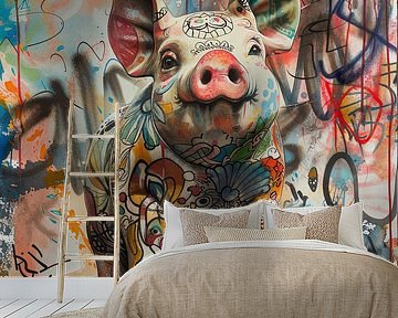 Gangsterschwein mit Graffiti-Hintergrund