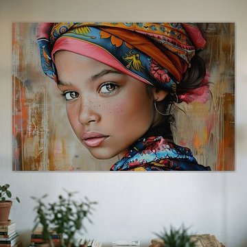 Portrait d'une jeune fille portant des vêtements colorés sur Atelier Pink Blossom