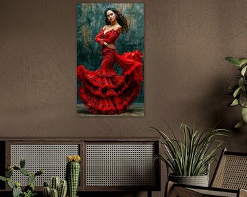 Crimson wave: de poëzie van flamenco van Klaus Tesching - Art-AI