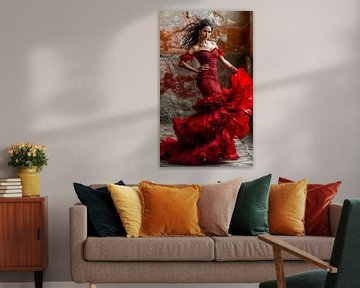 Carmesí Cascada: de geest van flamenco van Klaus Tesching - Art-AI