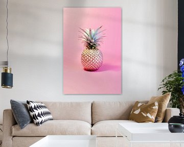 Ananas glamour in pastel: een discobal op een zachtroze achtergrond