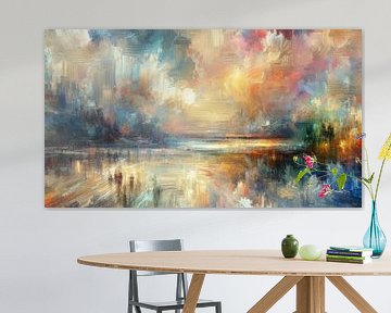 Impressionism painting water mass with colourful sky by Henk van Holten